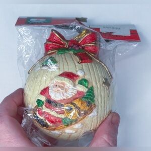 Vintage Kurt Adler Santa Claus Christmas Tree Blow Mold Ball Ornament READ